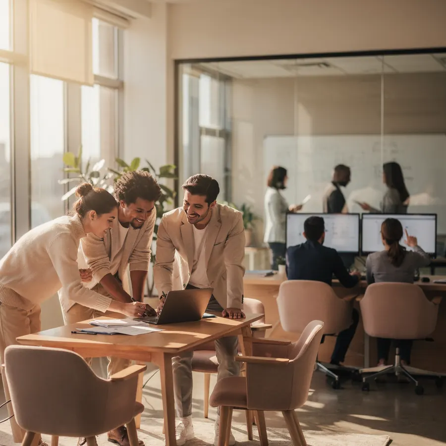 Collaborateurs du cabinet travaillant ensemble dans des bureaux lumineux